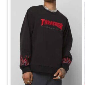 Vans X Thrasher collab pullover black sweatshirt flames unisex M
